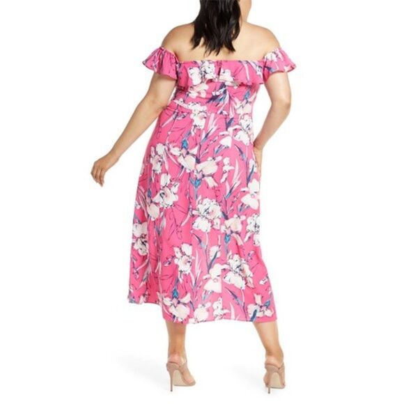 Leith Floral Flounce Detail Dress in Pink Magenta Inked Iris - NEW - Picture 2 of 13